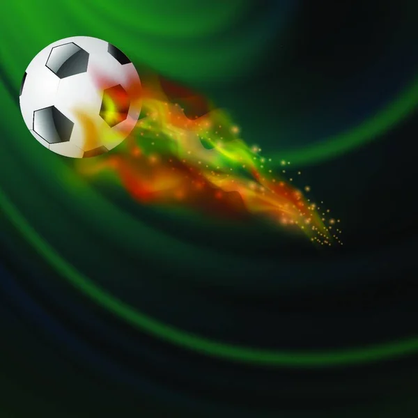 Ícone Futebol Esportivo Chamas Com Brilhos Clarões Fundo Verde Escuro — Vetor de Stock