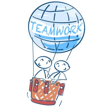 stick figures in hot air balloon and teamwork clipart