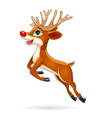 Cartoon deer on a white background. Running deer.                                                                                                       clipart