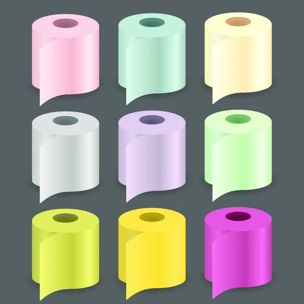 Цветной Набор Бумажных Рулонов Изолирован Сером Фоне — стоковый вектор