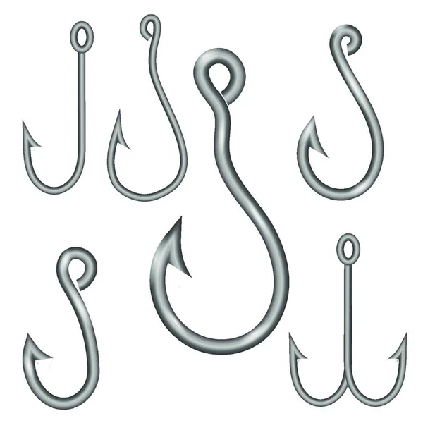Set Different Steel Hooks Isolated White Background — Stock Vector