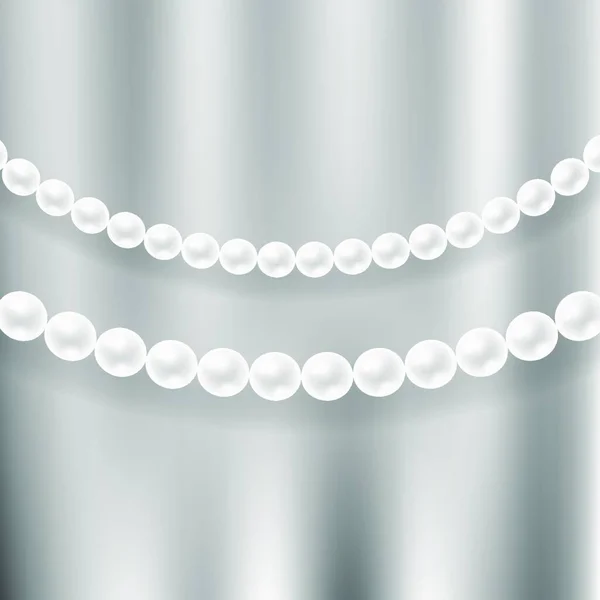 Collar Perlas Blancas Naturales Sobre Fondo Metálico Gris Borroso — Vector de stock