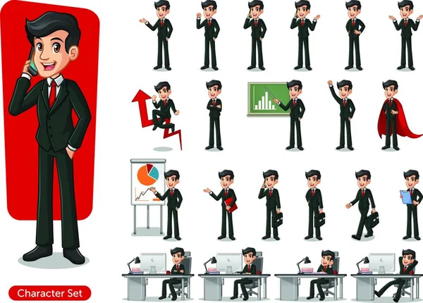 Conjunto Design Personagem Desenho Animado Empresário Com Diferentes Poses Isolado —  Vetores de Stock