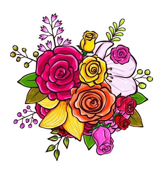カラフルな花の花束ベクトル図では クラシックでロマンチックなデザイン 簡単に分解し 再配置に最適 — ストックベクタ