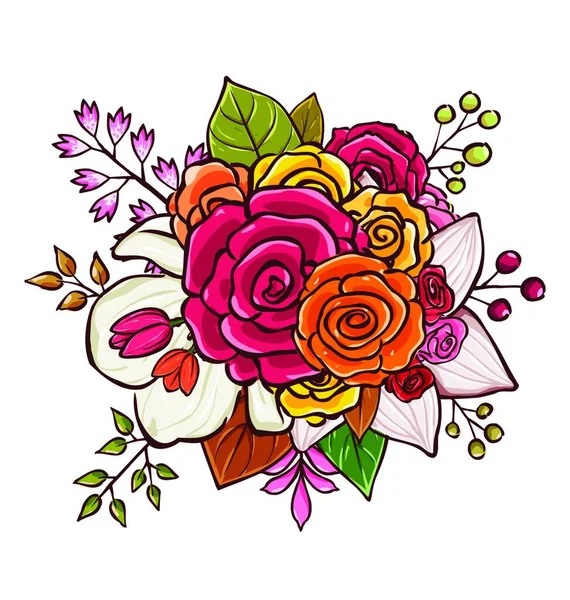 Πολύχρωμο Λουλούδι Μπουκέτο Διανυσματικά Εικονογράφηση Καλύτερη Επιλογή Για Κλασικό Και — Διανυσματικό Αρχείο