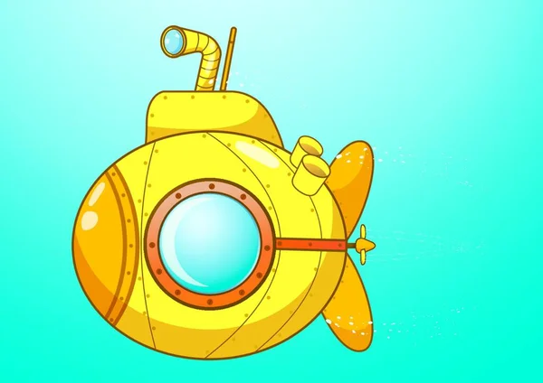 Yellow Submarine Cartoon Deep Blue Ocean Illustration Vector Character — Stock Vector