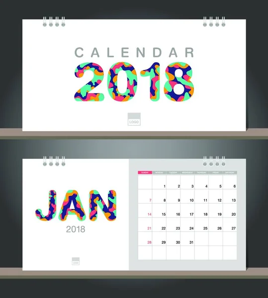 Janeiro 2018 Calendário Desk Calendar Modelo Design Moderno Com Estilos — Vetor de Stock