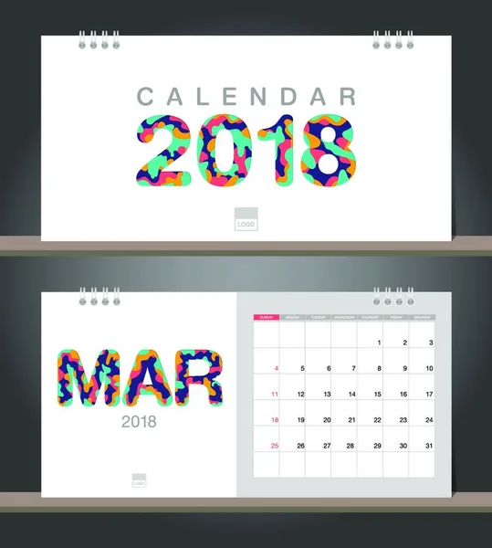 March 2018 Calendar Desk Calendar Modern Design Template Paper Cut — Stock Vector