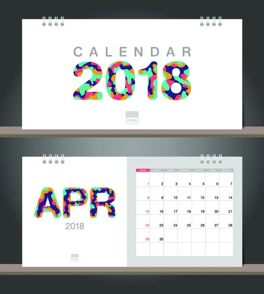 April 2018 Calendar Desk Calendar Modern Design Template Paper Cut — Stock Vector