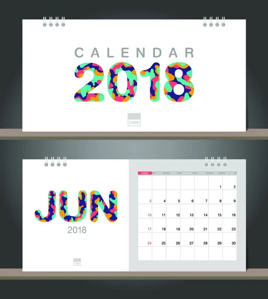Calendario Junio 2018 Calendario Escritorio Plantilla Diseño Moderno Con Estilos — Vector de stock