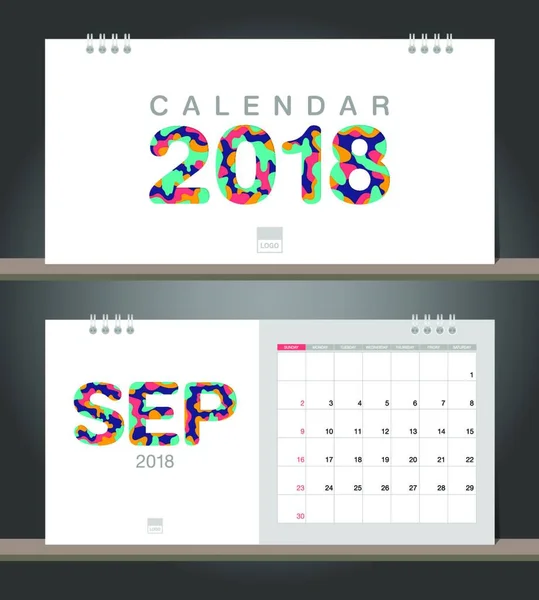 September 2018 Calendar Desk Calendar Modern Design Template Paper Cut — Stock Vector