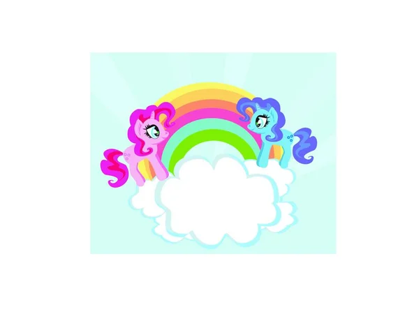 かわいいユニコーンと虹のカード — ストックベクタ