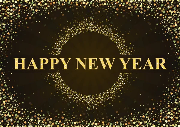 Šťastný Nový Rok Pozdrav Zlatými Hvězdami Hnědé Pozadí Třpytivý Obrázek — Stockový vektor