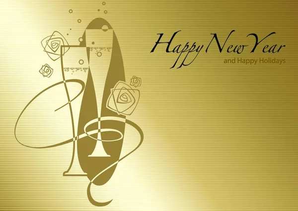 Felice Anno Nuovo Saluto Con Champagne Bicchieri Design Sfondo Dorato — Vettoriale Stock