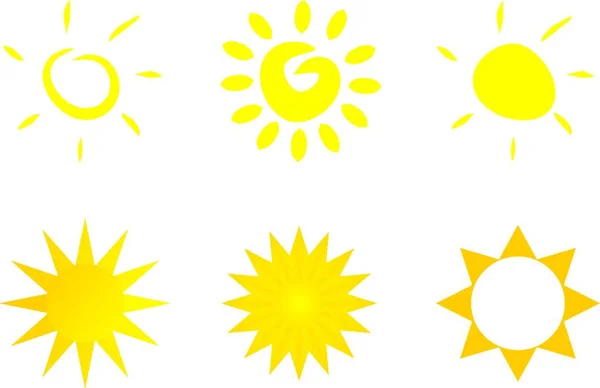 手描きベクトルイラストのセット 白の背景に隔離された黄色のシンボル クリップアートまたはアイコン 春と夏の気象記号フラットデザイン要素ロゴシンボル — ストックベクタ