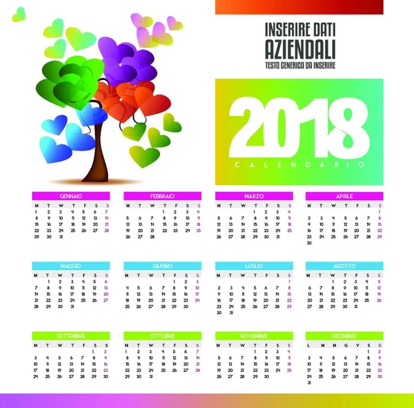 Calendrier Coloré Pour Nouvelle Année 2018 — Image vectorielle