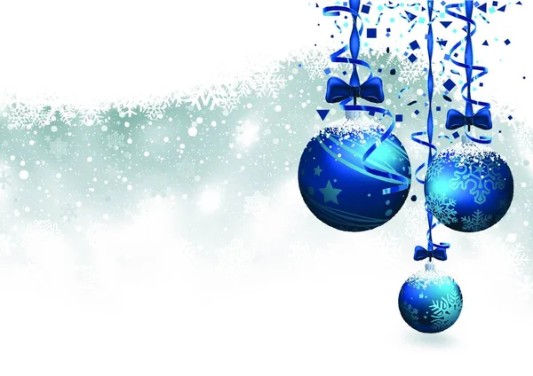 Weihnachten Hintergrund Mit Blauen Kugeln Festliche Illustration Mit Schneebedecktem Hintergrund — Stockvektor