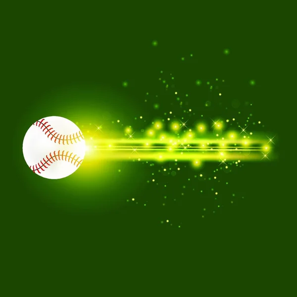 Bola Beisebol Chamas Com Brilhos Amarelos Isolados Fundo Verde — Vetor de Stock