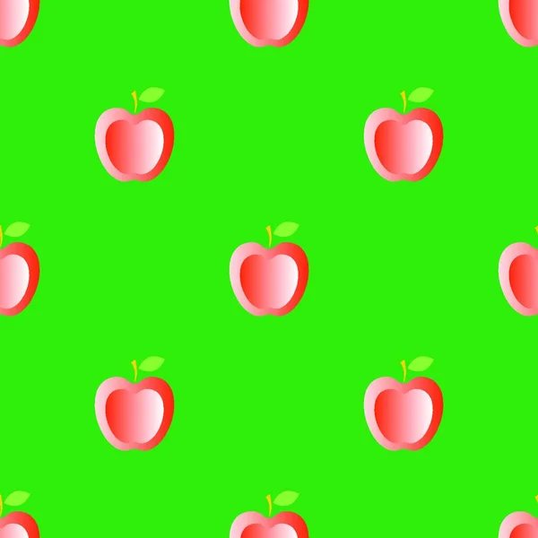 Patrón Sin Costura Manzana Fresca Roja Sobre Fondo Verde — Vector de stock