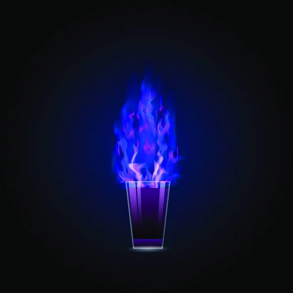 Boisson Brûlante Avec Flamme Feu Bleu Sur Fond Gradient Sombre — Image vectorielle