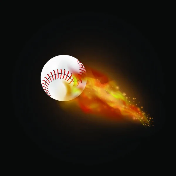 Brinnande Baseball Bollen Med Eld Flamma Isolerad Svart Bakgrund — Stock vektor