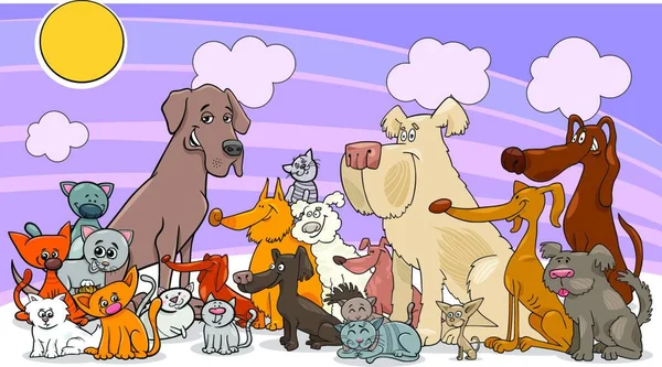 Cartoon Illustration Von Hunden Und Katzen Animal Comic Characters Group — Stockvektor