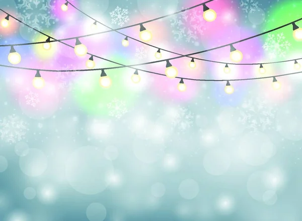 Lâmpada Colorida Fundo Natal Com Flocos Neve Ilustração —  Vetores de Stock
