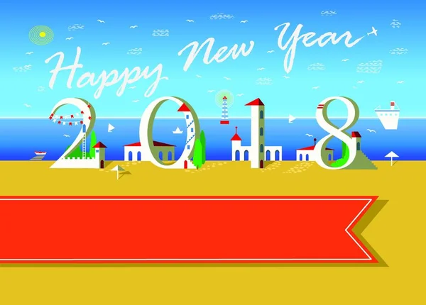 Happy New Year 2018 White Text Plane Sky Number White — Stock Vector