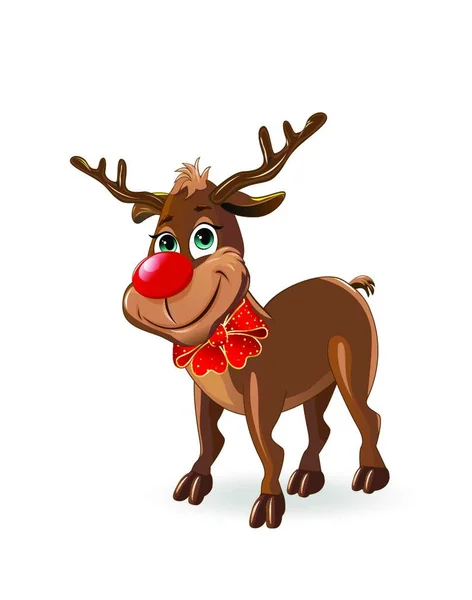 Deer Rudolph Red Bow Deer White Background — Stock Vector