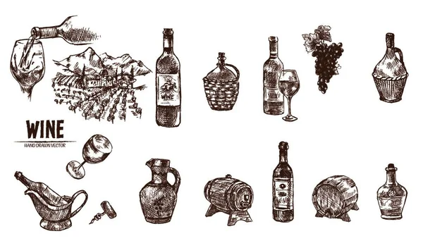 Linea Digitale Vettoriale Dettagliata Arte Bottiglia Vino Bicchiere Vino Opener — Vettoriale Stock
