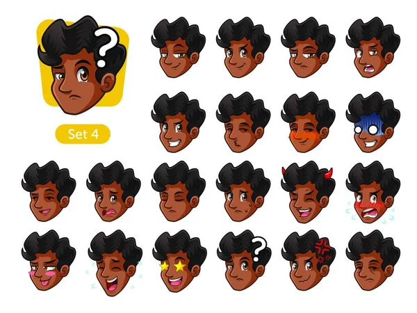 Quarto Conjunto Emoções Faciais Masculinas Design Personagens Desenhos Animados Com — Vetor de Stock