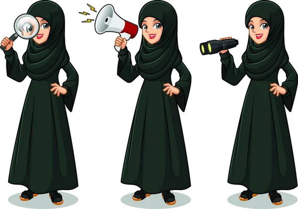 Ensemble Femme Affaires Arabe Dans Conception Personnages Bande Dessinée Robe — Image vectorielle