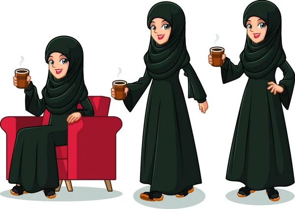 Ensemble Femme Affaires Arabe Dans Conception Personnage Bande Dessinée Robe — Image vectorielle