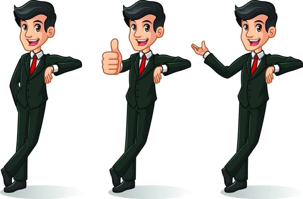 Conjunto Hombre Negocios Traje Negro Diseño Personajes Dibujos Animados Apoyan — Vector de stock