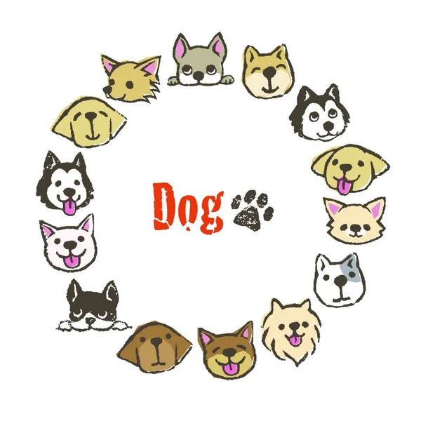 Κύκλος Καρέ Διαφορετικούς Τύπους Χαριτωμένα Σκυλιά Σχέδιο Πλαισίων — Διανυσματικό Αρχείο