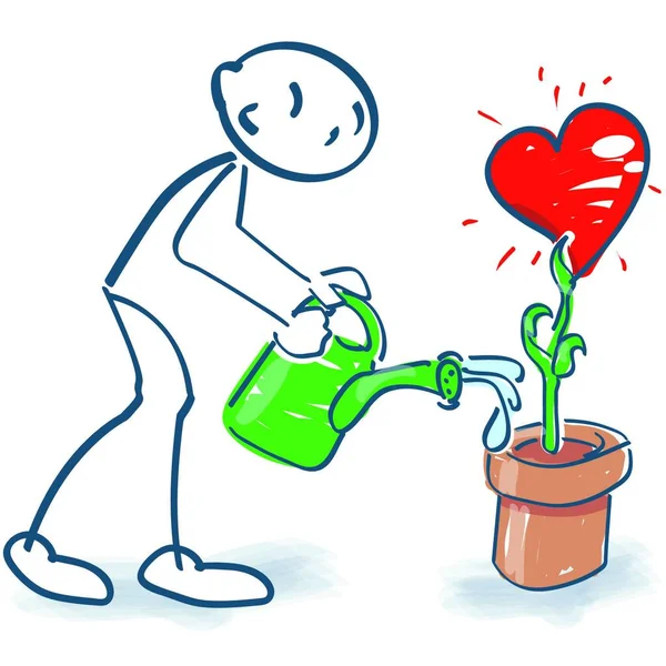 Pegar Las Aguas Con Recipiente Sémola Corazón Flowerpot — Vector de stock