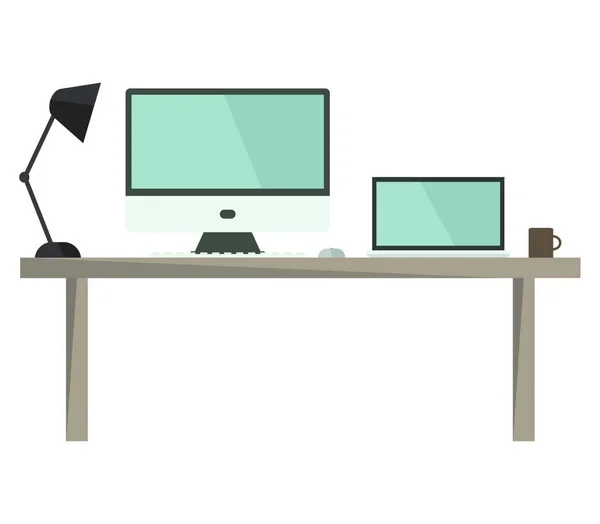 Bureau Met Computer Vectorillustratie — Stockvector