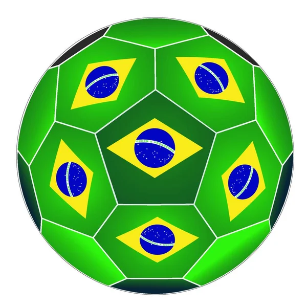 Ballon Football Avec Drapeau Brésilien Isolé Sur Fond Blanc — Image vectorielle