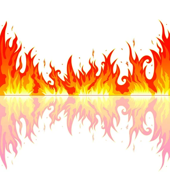 Flames Burning Fire Abstract Fire White Background Flame Its Reflection — Stock Vector