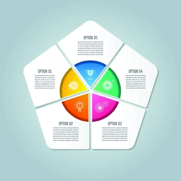 Concept Créatif Pour Infographie Avec Options Pièces Processus Chronologie Infographie — Image vectorielle