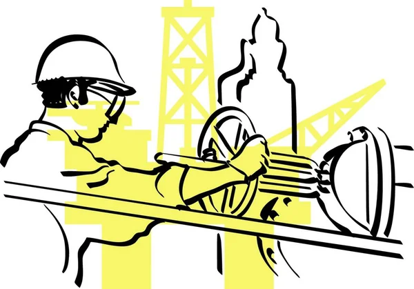 Illustrazione Vettoriale Petroliere Che Lavora Una Piattaforma Petrolifera — Vettoriale Stock