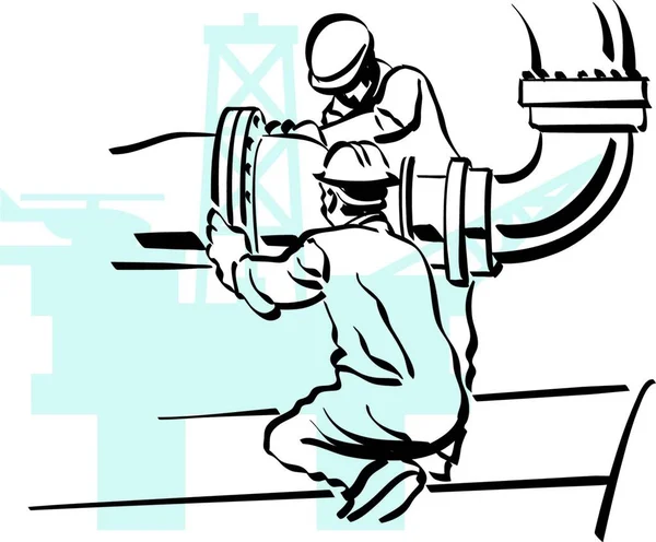 Ilustração Vetorial Trabalhador Petróleo Para Trabalhar Uma Plataforma Petróleo — Vetor de Stock