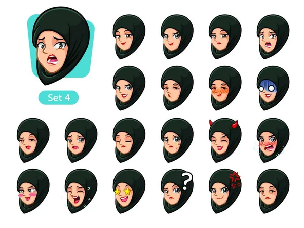 Quarto Conjunto Mulher Muçulmana Vestindo Preto Hijab Personagem Desenho Animado — Vetor de Stock