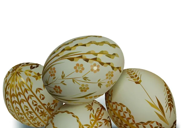 Huevos Pascua Blancos Con Patrón Ornamental Sobre Fondo Blanco Ilustración — Vector de stock