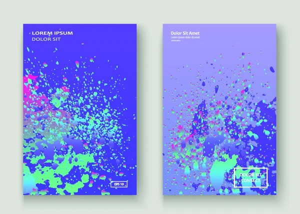 Neon Explosie Verf Holografische Spetters Artistieke Cover Ontwerp Vloeibare Blauwe — Stockvector