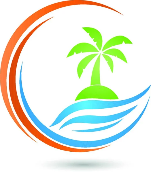 Ilha Sol Palma Ilha Tropical Logotipo —  Vetores de Stock