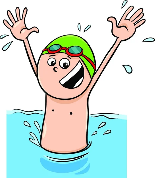 Cartoon Illustration Happy Boy Swimming Water — Stock Vector