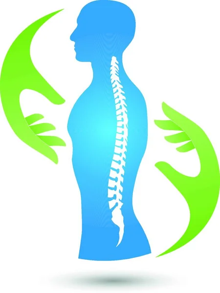 Humano Manos Columna Vertebral Masaje Ortopedia Medicina Logotipo — Vector de stock