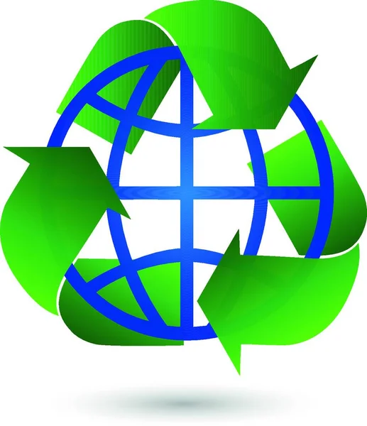 Recykling Strzały Ziemia Globus Globus Logo — Wektor stockowy