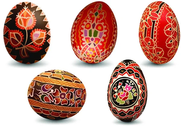 Huevos Pascua Pintados Colores Huevos Ricamente Decorados Ilustración Vector — Vector de stock